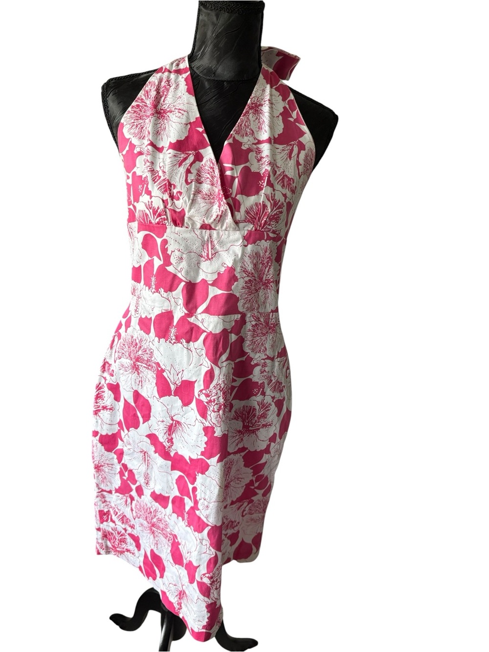 Key West Pink White Floral Halter Dress Size 6